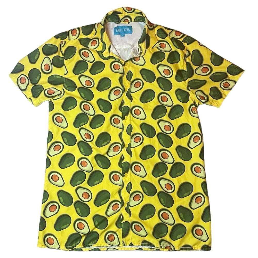 TENTH + OCEAN Avocado Short Sleeve Shirt Top‎ Mens Large Yellow VTG Festival